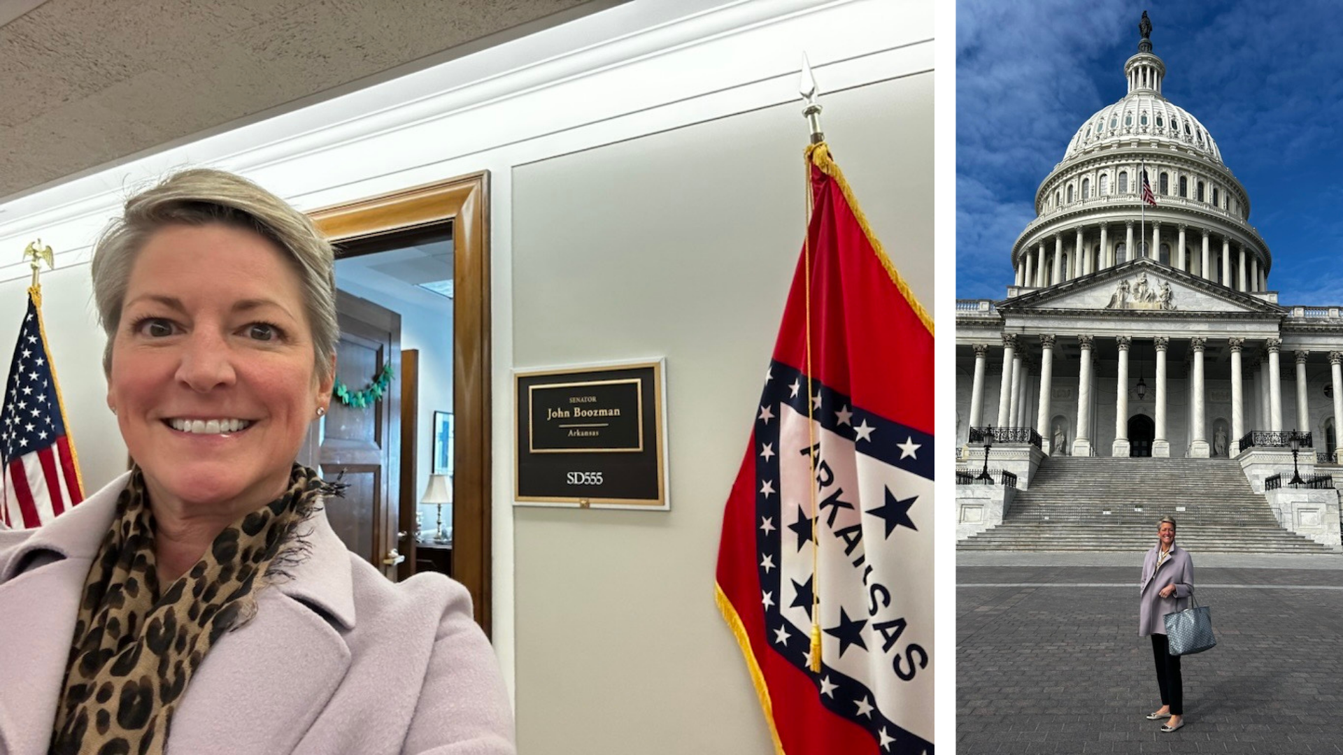 Kristin Nafziger outside the Arkansas Senate office on Capitol Hill during meetings with congressional staff, Washington, D.C., 2026 