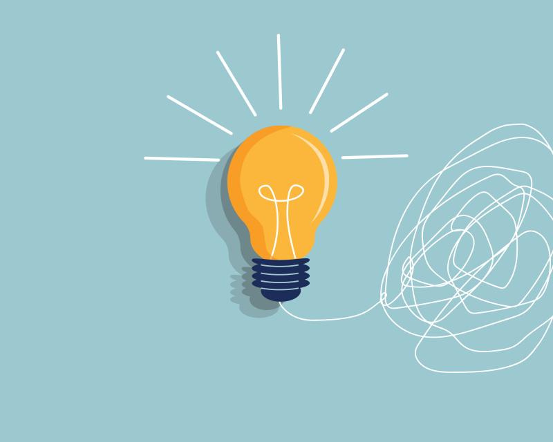 Illustration of a lightbulb on a blue background
